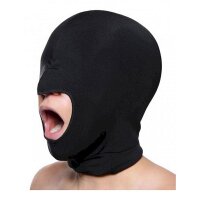 Master Series Dehnbare Maske in Schwarz mit offenem Mund