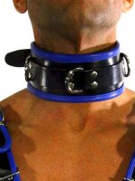 RudeRider Collar 3 D-Ring with Padding Leather Black/Blue...