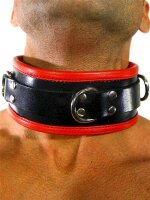 RudeRider Collar 3 D-Ring with Padding Leather Black/Red...
