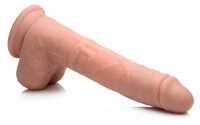 Vibrierender und stoßender XL-Dildo mit Saugnapf und Hoden - Beige