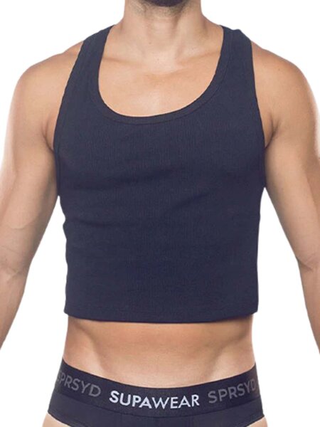 Supawear Ribbed Cropped Singlet Tank Top Black