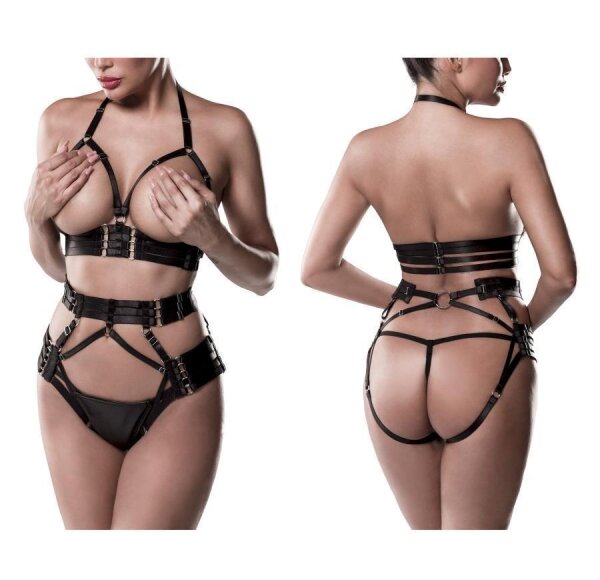 GREY VELVET 3-tlg.Set (Top, Harness, String) S