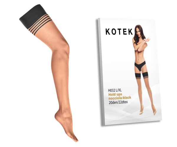 KOTEK Halterlose Strümpfe H032 nocciola-schwarz L/XL