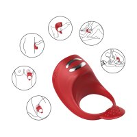 Foxshow - Vibrator - Silicone Ring Red USB 7 Function + Electro stim / remote control