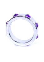 Metal Cock Ring with Purple Diamonds Large