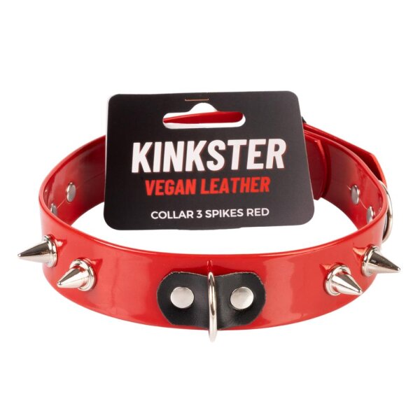 Kinkster - Vegan Leather - Handmade - Collar 3 spikes red