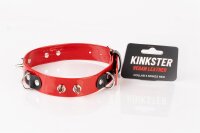 Kinkster - Vegan Leather - Handmade - Collar 3 spikes red