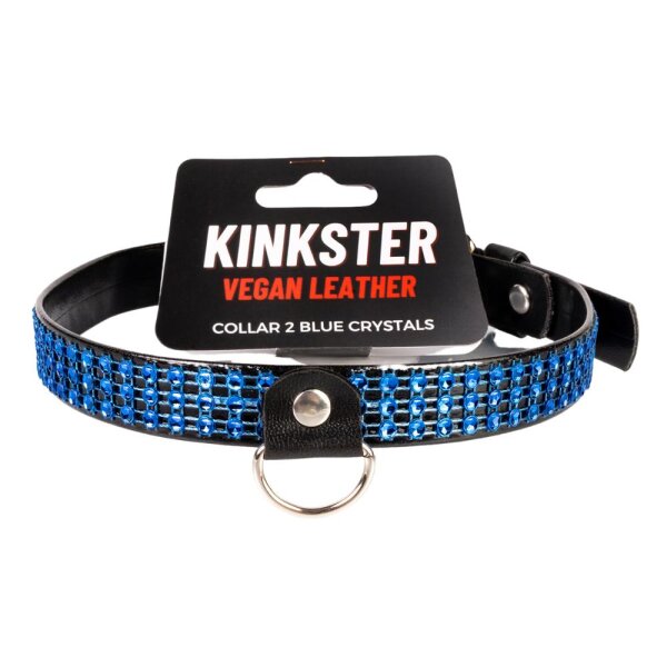 Kinkster - Vegan Leather - Handmade - Collar 2 blue crystals