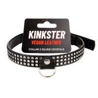 Kinkster - Vegan Leather - Handmade - Collar 2 silver crystals