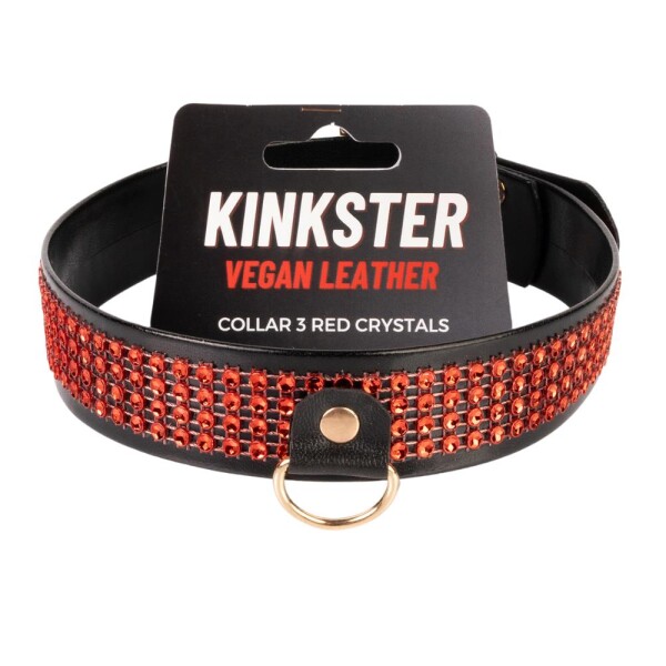 Kinkster - Vegan Leather - Handmade - Collar 3 red crystals