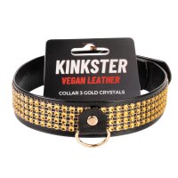 Kinkster - Vegan Leather - Handmade - Collar 3 gold crystals