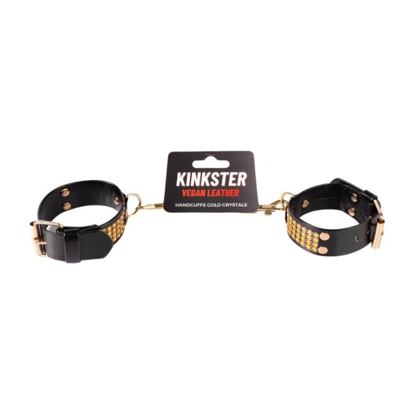 Kinkster - Vegan Leather - Handmade - Handcuffs gold crystals