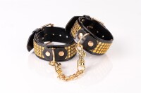 Kinkster - Vegan Leather - Handmade - Handcuffs gold crystals