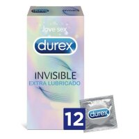 Invisible Extra Lubricated hauchdünne Kondome mit Gleitmittelbeschichtung Durex Invisible (12 uds)