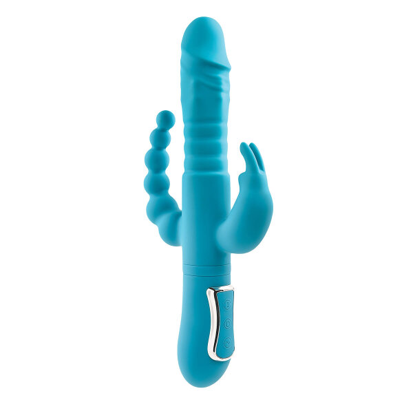 Double Penetration Stroker Masturbator mit doppelter Öffnung (Anus und Schamlippenform) Adam & Eve Rabbit Blau