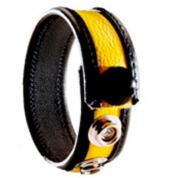 3 Snap Leather Cock Ring - Black | Yellow